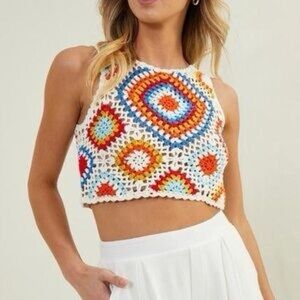 Altar'd State Multicolor Crochet crop Top size small